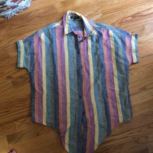 Madewell Button Up tie rainbow top